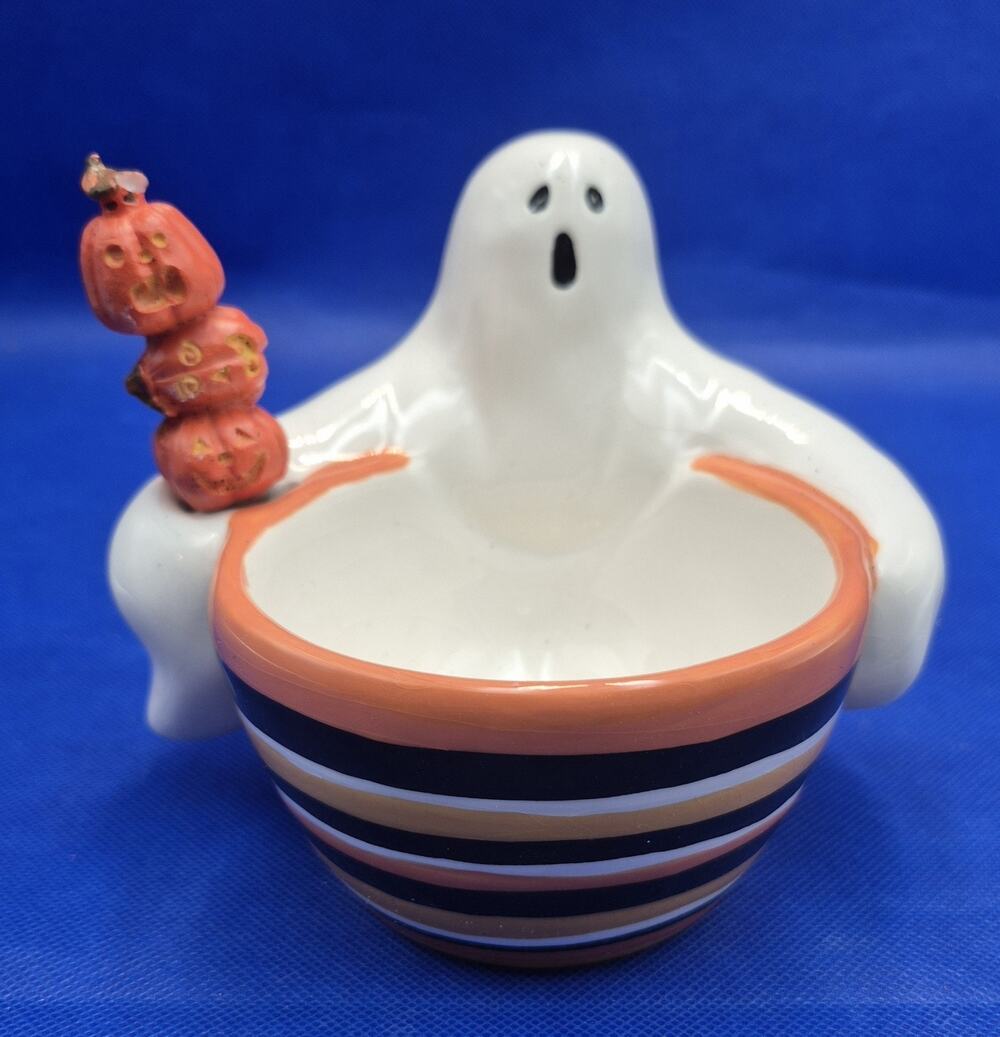 Vintage Ceramic Ghost Dip Bowl Jack-o-lantern Spreader 6x5" Boston Warehouse